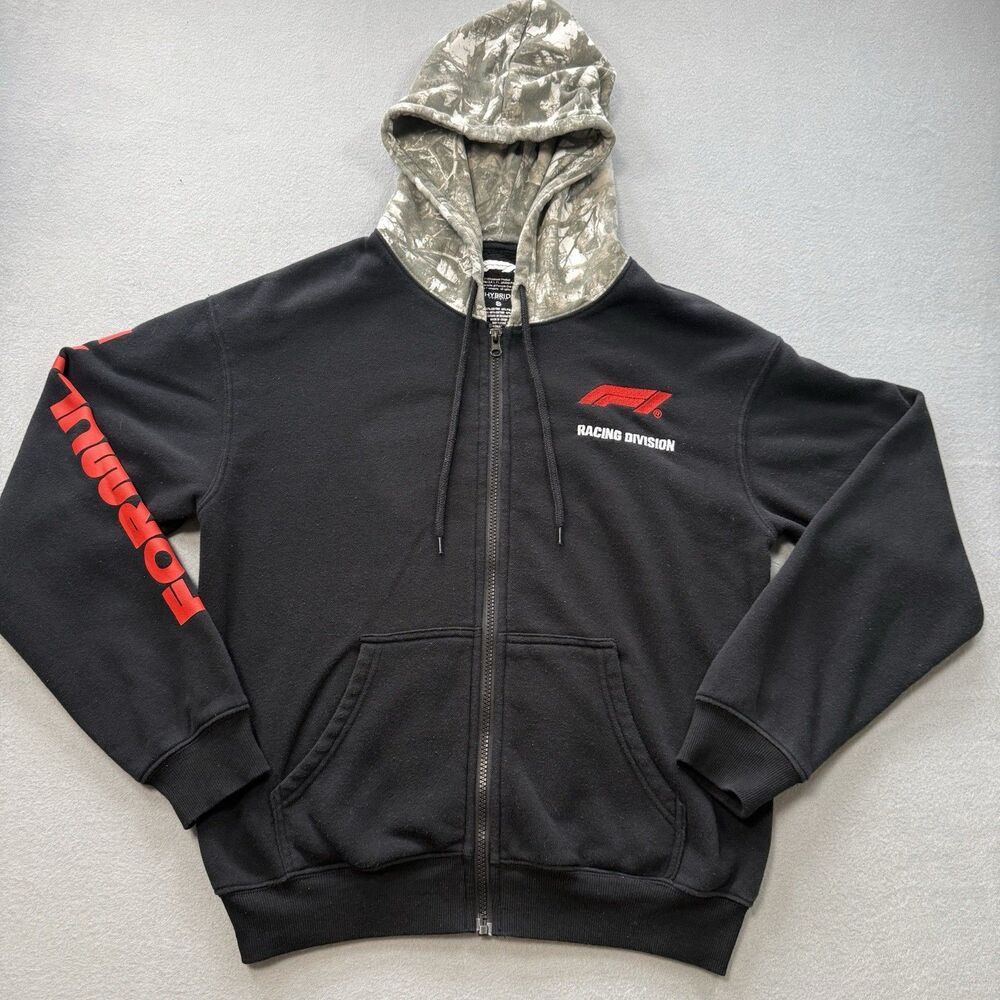 Formula 1 Racing Division Zip Up Hoodie Small Black Camo Hood F1 Hybrid Apparel